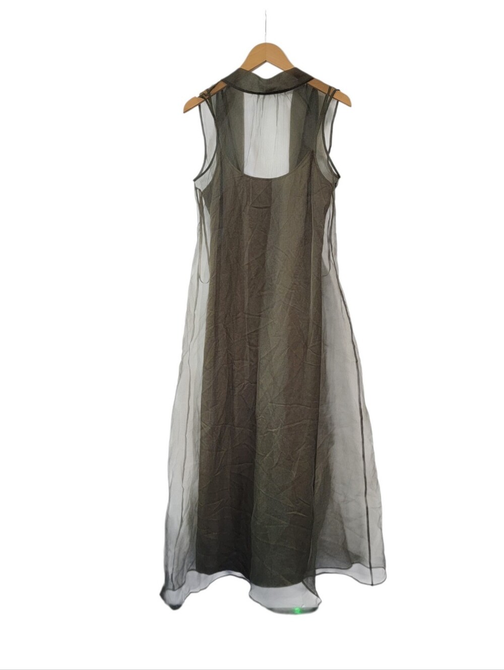 Olive Green Maxi Dress with Sheer Neckline - Picture 7 of 10